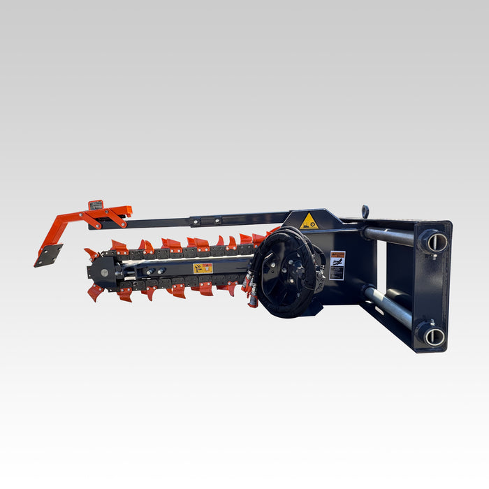 SIBOM Skid Steer Trencher, Side Discharge Auger, Hydraulic or Manual Side-Shift, Tungsten Teeth