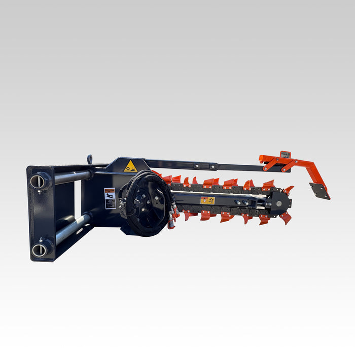 SIBOM Skid Steer Trencher, Side Discharge Auger, Hydraulic or Manual Side-Shift, Tungsten Teeth