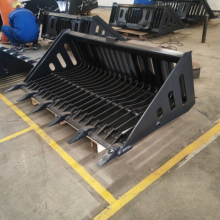 Sibom Skid Steer Skeleton Rock Bucket, 2.36" Tine Spacing, reinforced tines - Sibom Industry